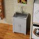 Set Of 24 Gray Laundry Utility Cabinet With Faucet And Stainless Steel Sink, Usa