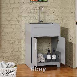 Set of 24 Gray Laundry Utility Cabinet with Faucet and Stainless Steel Sink, USA