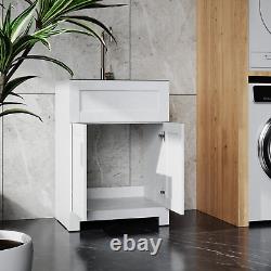 Set of 24 White Laundry Utility Cabinet with Stainless Steel Sink and Faucet, USA