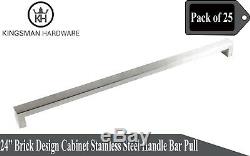 Set of 25 Brick Design Solid Stainless Steel 24 Cabinet Handle Bar Pull