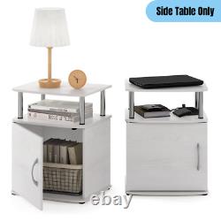 Set of 2 End Table Nightstand Cabinet Bedside Living Room Display Storage White