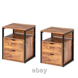 Set of 2 Nightstand Chest Dresser Cabinet Sofa End Table with 2 Drawers & Shlef