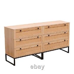 Set of 2 Rattan Bedroom Storage Dresser 3 Drawers withCabinet Wood Furniture Chest