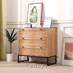 Set of 2 Rattan Bedroom Storage Dresser 3 Drawers withCabinet Wood Furniture Chest