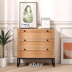 Set of 2 Rattan Bedroom Storage Dresser 3 Drawers withCabinet Wood Furniture Chest