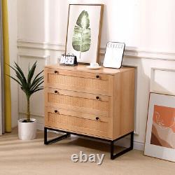 Set of 2 Rattan Bedroom Storage Dresser 3 Drawers withCabinet Wood Furniture Chest