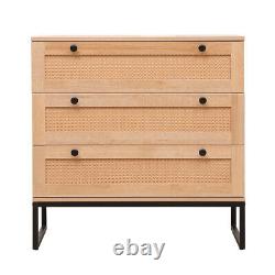 Set of 2 Rattan Bedroom Storage Dresser 3 Drawers withCabinet Wood Furniture Chest