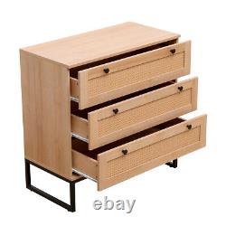 Set of 2 Rattan Bedroom Storage Dresser 3 Drawers withCabinet Wood Furniture Chest