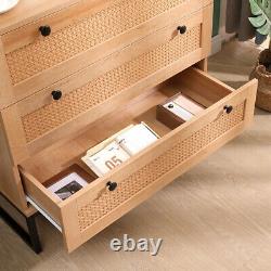 Set of 2 Rattan Bedroom Storage Dresser 3 Drawers withCabinet Wood Furniture Chest