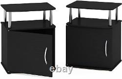 Set of 2 Side Table Nightstand with Cabinet Bedroom Display Storage Shelf Black