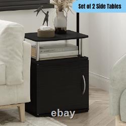 Set of 2 Side Table Nightstand with Cabinet Bedroom Display Storage Shelf Black
