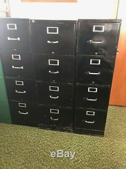 Set of 3 Four Drawer Vertical File Cabinets, Black, 2 Letter, 1 Legal