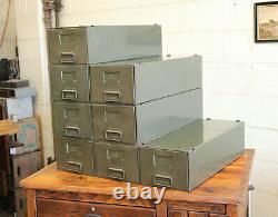 Set x8 Vtg Industrial ASE Steel Stacking Factory Storage Drawers Modular Cabinet