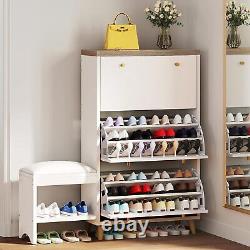 Shoe Cabinet with 3 Flip Drawers Shoe Bench with Seat Cushion for Entryway