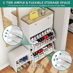 Shoe Cabinet with 3 Flip Drawers Shoe Bench with Seat Cushion for Entryway