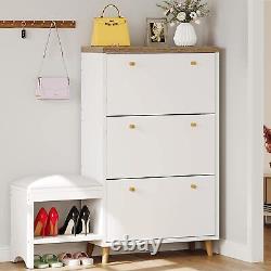 Shoe Cabinet with 3 Flip Drawers Shoe Bench with Seat Cushion for Entryway