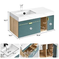 Single Bathroom Vanity Set High-End Wall-Mounted Marble Tabletop Vanity Cabinet
