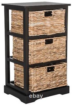 Solid 3 Wicker Basket Storage Sofa Side Table Chest of Drawers Corner Cabinet US