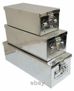 Stainless Steel Locker Boxes/Jewellery Boxes/Cash Peti Set 8, 10, 12, Silver