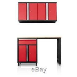 Steel Wood Worktop Cabinet Set Garage Storage Modular Organizer Red 4 Piece New