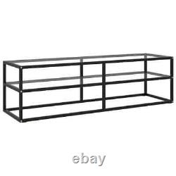TV Cabinet Black with Tempered Glass 55.1x15.7x15.7