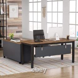Tribesigns L-Shaped Computer Desk with Storage Drawers Cabinet Set Rustic Walnut