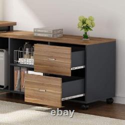 Tribesigns L-Shaped Computer Desk with Storage Drawers Cabinet Set Rustic Walnut