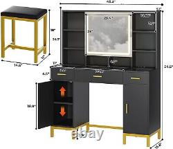 Vanity Desk with Openable Mirror Makeup Vanity Set with 3 Drawers & 2 Cabinets