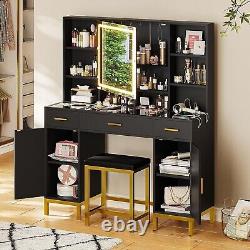 Vanity Desk with Openable Mirror Makeup Vanity Set with 3 Drawers & 2 Cabinets