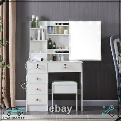 Vanity Dressing Desk Makeup Dresser Table With Stool Set & LED Lighted Mirror