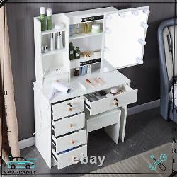 Vanity Dressing Desk Makeup Dresser Table With Stool Set & LED Lighted Mirror