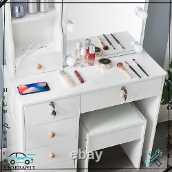 Vanity Dressing Desk Makeup Dresser Table With Stool Set & LED Lighted Mirror