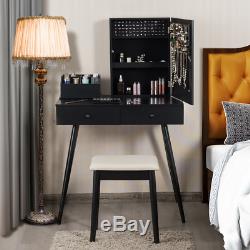 Vanity Dressing Table Set Lockable Jewelry Cabinet With Mirror