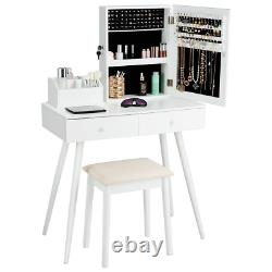 Vanity Dressing Table Set Lockable Jewelry Cabinet with Mirror