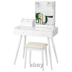 Vanity Makeup Dressing Jewelry Cabinet Table Set WithStool Top Mirror 2 Drawers LH