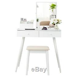 Vanity Table Set withMirror Dressing Table Stool Lockable Jewelry Armoire Cabinet