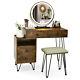 Vanity Table Stool Set Dimmer Led Mirror Large Cabinet Drawer Rustic Brown