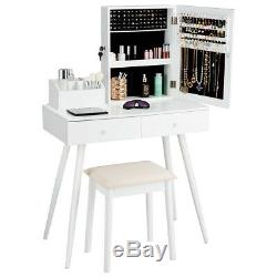 Vanity Table Stool Set withJewelry Organize Cabinet Dressing Table Lockable