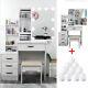 Vanity Table Stool Set With Sliding Led Lighted Mirror 4-drawers Organizer Cabinet