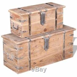 VidaXL 2 Piece Solid Wood Storage Chest Set Lockable Coffee Table Cabinet