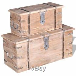 VidaXL 2 Piece Solid Wood Storage Chest Set Lockable Coffee Table Cabinet
