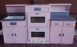 Vintage 1950s Structo GE Replica Pink Steel Kitchen 3pc Set Stove sink cabinet