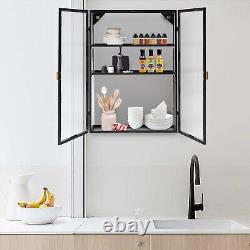 Wall Cabinet with Glass Doors Wall Mounted Storage Cabinet with Detachable Shelf Set