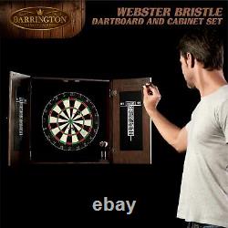 Webster Collection Sold Wood Dart Board Cabinet Set, Steel Tip Darts