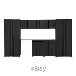 Welded 133 In. W X 75 In. H X 19 In. D Steel Garage Cabinet Set In Black 8-Piec