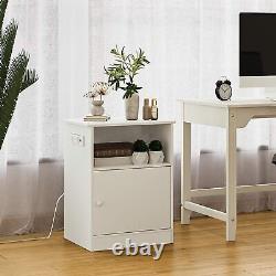 White End Table Set of 2 Nightstand wooden Bedside Table Accent Cabinet Storage