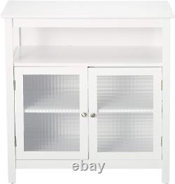 White Finish Wood Kitchen Storage Buffet Cabinet with Glass Doors