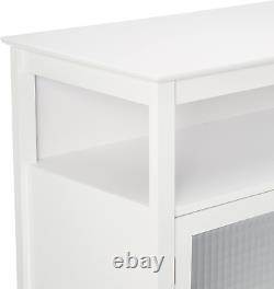 White Finish Wood Kitchen Storage Buffet Cabinet with Glass Doors
