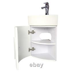 White Wall Mount Corner Cabinet Sink Faucet And Drain Combo Set Included Space