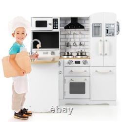 Wooden Kids Corner Kitchen Playset Toddlers Storage Cabinet Cooking Toys WithStove